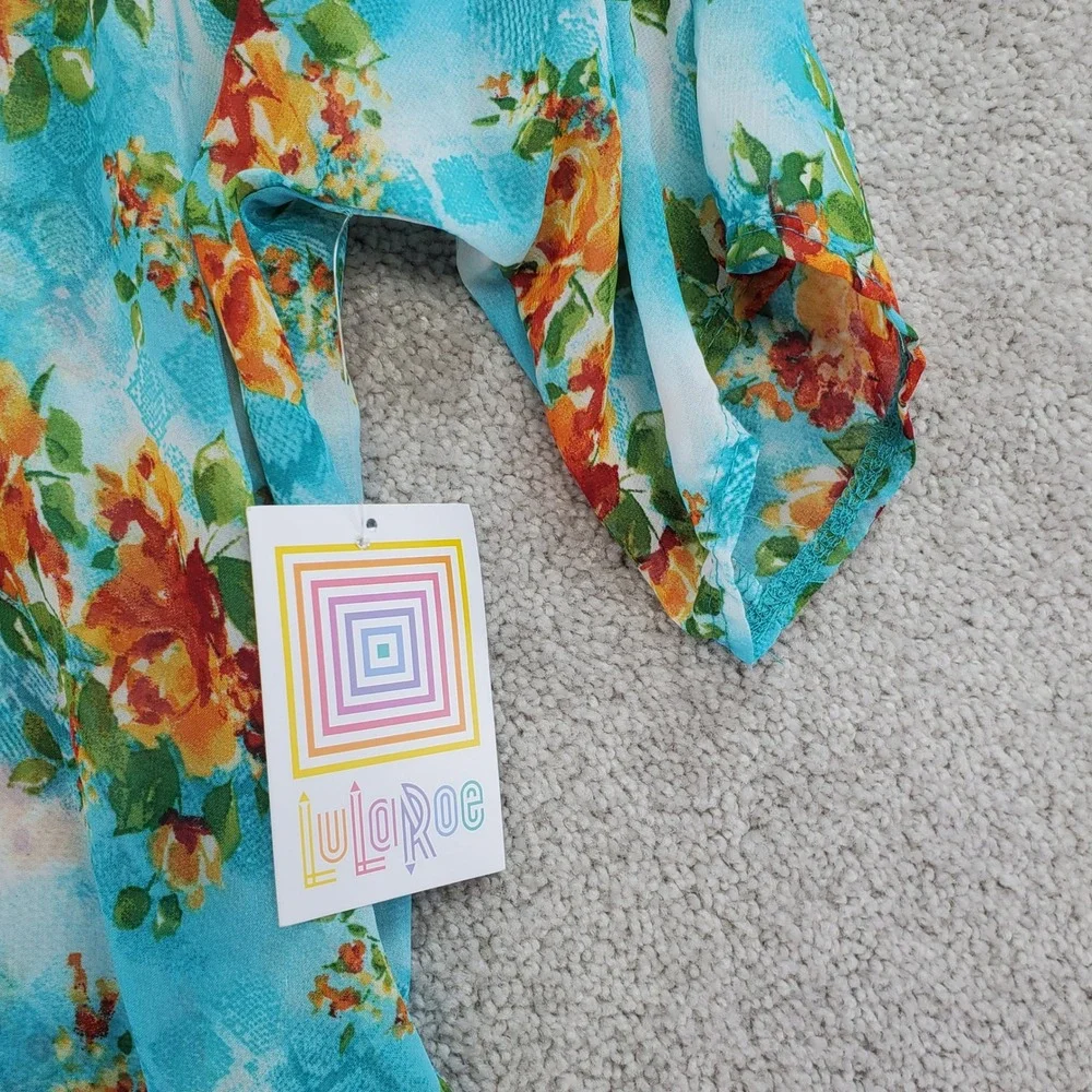 LuLaRoe Kimono Turquoise Floral Print Bohemian Lightweight‎ Cover Up Size 3 - Picture 3 of 9